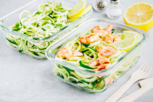 Courgettenoedels met scampi’s